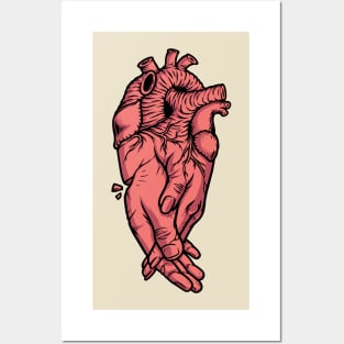 couple holding hands with heart organ Posters and Art